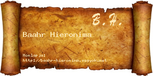 Baahr Hieronima névjegykártya